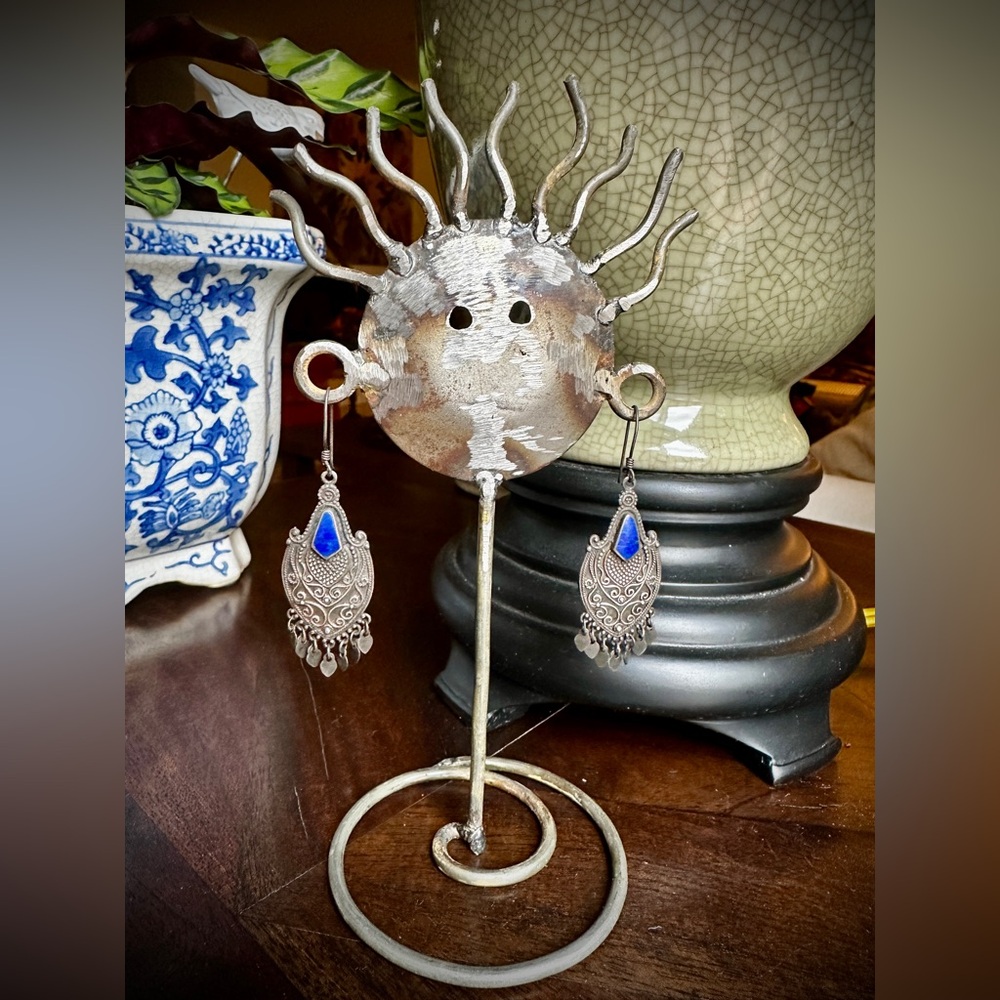 Vintage Silver and Blue Dangle Earrings